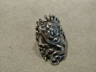 Art Nouveau Vintage Sterling Silver Repousse Flower Face Crown Band Ring Sz 8