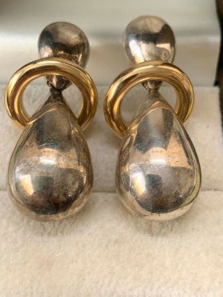 Vintage Modernist Bayanihan Sterling Silver 18k Gold Dangle Drop Earrings Dy02