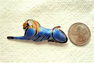 Vintage Chinese Sterling Silver & Enamel Cat / Tiger Pin Brooch 3