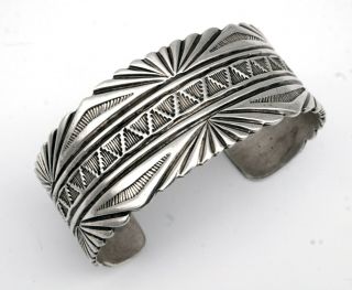 Vintage Navajo Cuff Bracelet Sterling Silver Hand Stamped Native American