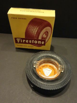 All Firestone Tire Ashtray Made In Switzerland,  Box 1950 Rare