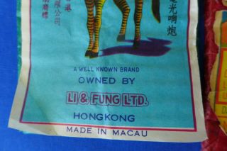 Vintage Zebra Firecracker Label Pack Li & Fung Made in Macau Class 2 40 Reports 5