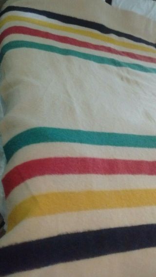 Vintage Hudson Bay 100 Wool 4 Point Striped Blanket Made In England 72 " X87 "