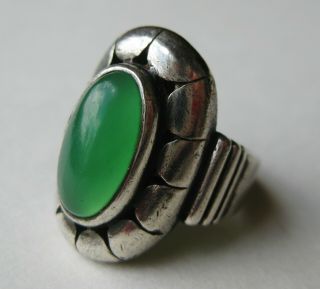Fine Vintage Sterling Silver Green Chrysoprase Art Deco Ring 6.  5