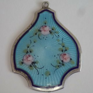 Antique Art Deco Sterling Silver Guilloche Enamel Flower Pendant