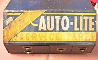 Vintage 1950s 60s Autolite Service Parts Gas Oil Dealer Counter Top Cabinet Sign