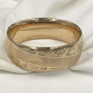 Antique Victorian Gold Filled Bangle Bracelet Floral 1” Wide 48 Grams Dent