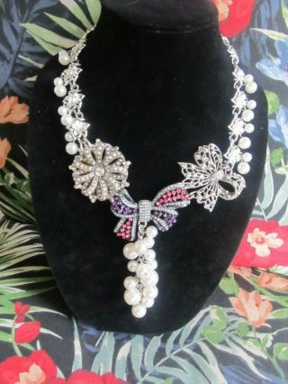 Vintage Rhinestone Bow & Sarah Coventry Statement Necklace - Arepurposed