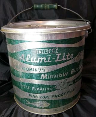 Vintage Falls City Alumi - Lite All Aluminum 2 Piece Minnow Bucket• No 110•