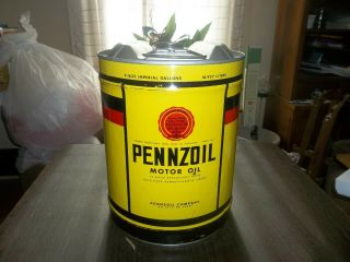Vintage Empty Pennzoil 5 Gallon Oil Can Bell Logo Gas Station Advertising