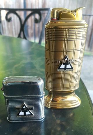 Set Of 2 Vintage Evans Triangle Advertising Cigarette Pocket & Table Lighters