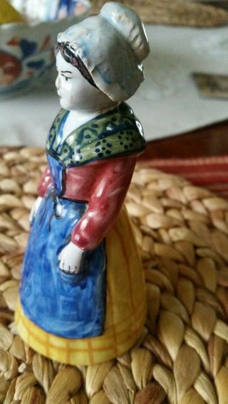 Antique Vintage French Faience Pottery Country Woman Table Bell