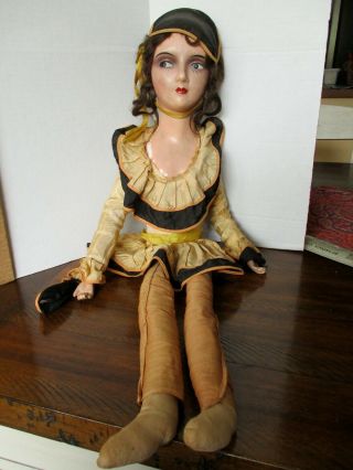 Antique French Composition & Silk 28 " Boudoir Doll Hand Painted - - Sweet Face