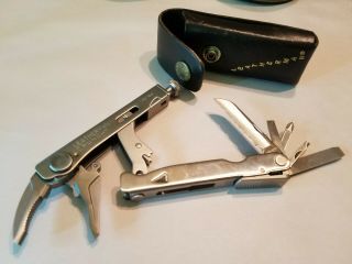 Leatherman Usa Crunch Multi Tool Vintage Locking Pliers Knife W/ Leather Pouch