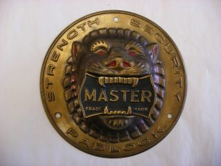 Antique Vtg Master Lock Milwaukee Wisconsin Padlock Advertising Sign Lion