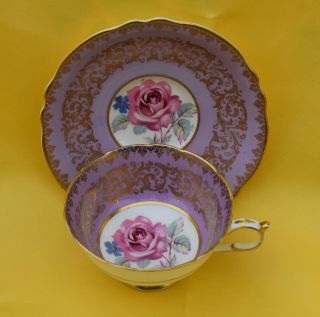 Paragon Hm Queen Mary Tea Cup And Saucer - Purple Lavendar Cabbage Rose Vintage