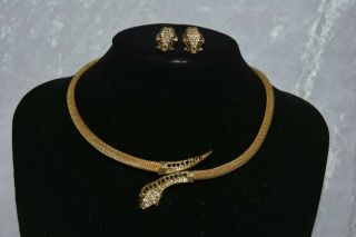 Vintage Costume Jewellery 18ct Gold Plate Snake Choker & Earring Set