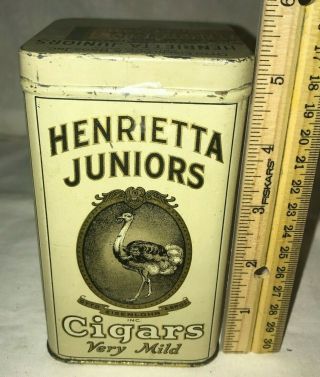 Antique Henrietta Juniors Cigar Tin Litho Can Vintage Ostrich Bird Philadelphia