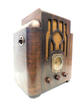 Vintage 30s Old Rugby Antique Extreme Art Deco Wood Tube Radio & Jensen Speaker