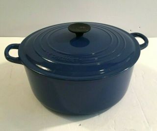 Le Creuset Vintage Blue Enamel Round Dutch Oven 7.  25 Qt 28