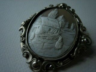Large Victorian Spinner Brooch Carved Cameo And Agate