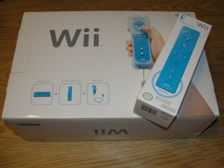 Nib Nintendo Wii Console Blue Rare With Extra Wii Remote Plus