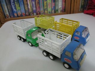 Vintage Tiny Tonka Stake Bed Trucks & Trailer Rare Color Variations 4 Pc.  Set