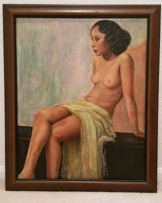 Vintage Oil On Canvas Portrait Of A Nude Black Woman 33 " X27 "