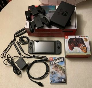 Nintendo Switch Rare Black Complete System W/box And Accessory Bundle N Game