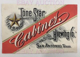 Very Rare Pre - Prohibition Beer Label Tone Star Brewery Co. ,  San Antonio Texas