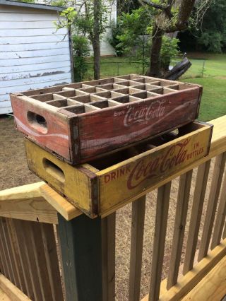 2 Distressed Wood Vintage Coca Cola Coke Case Carrying Crate Soda Pop Wooden