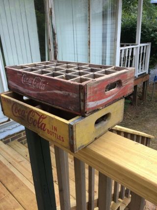 2 Distressed Wood Vintage Coca Cola Coke Case Carrying Crate Soda Pop Wooden 2