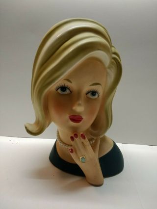 Vintage Enesco Lady Head Vase Large 7 "