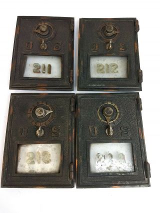 4 Vintage Post Office Box Doors With Combination Locks Sequence In Order