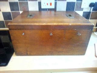 Vintage Wooden Oak Document Box ? With 3 Locks And Keys 20 " X 14 " X 9.  5 "