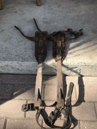 Vintage Pair Buckingham Tree Pole Climbing Gaffs Spikes Climbers Bell System 2