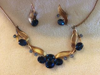 Vintage 12 K Gold Filled Van Dell Sapphire Necklace And Earrings Set