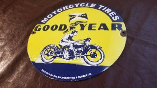 Vintage Goodyear Tires Porcelain Motorcycle Auto Gas Service Dealership Sign