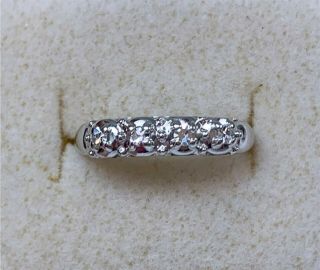 Vintage 14k White Gold Diamond Band Ring W/ 4 Diamonds,  Size 5.  25