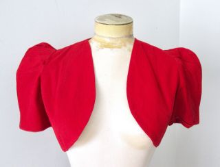 Vtg 1940 ' s sheer white organza red polka dot long dress bolero jacket suit S 6