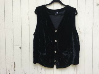Cp Shades San Francisco Black Velvet Vest Oversized Vintage 1990s Grunge Goth M