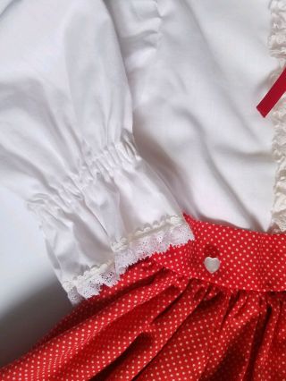 Vtg Martha ' s Miniatures 2 3 Lace Full Ruffle Dress Bell Red Polka Dot Frilly 2