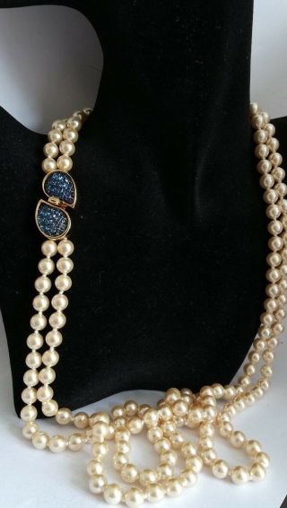 Vintage faux pearls signed KJL Kenneth J Lane rhinestones invisible setting WOW 4