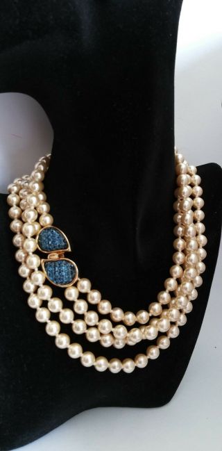 Vintage faux pearls signed KJL Kenneth J Lane rhinestones invisible setting WOW 5