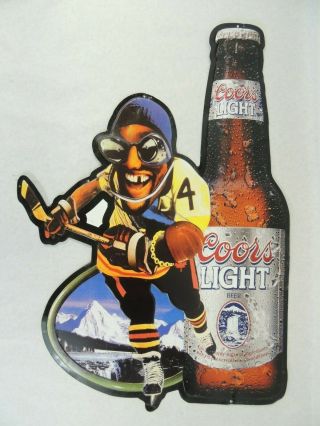 Vintage Coors Light Hockey Player Beer Tin Sign
