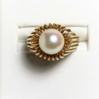 Ladies Vintage Solid 14k Yellow Gold Large Cultured Pearl Ring 4.  7 Grams