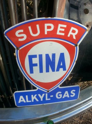 Vintage Fina Akyl Gas Porcelain Sign Gas Oil Pump Plate