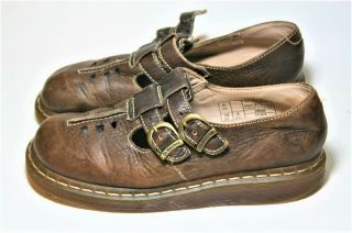 Dr.  Martens Shoes Vintage Brown Leather Mary Jane Flats 8 Double Buckle 10303