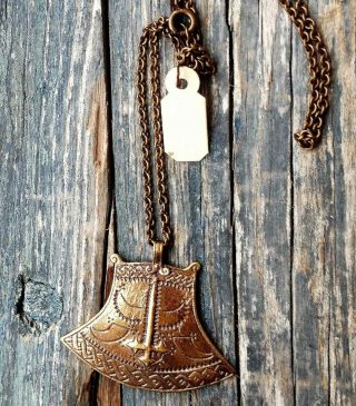 Kalevala Finland Mythology Kuusamo Ax Bronze Pendant & Chain Jewelry Necklace
