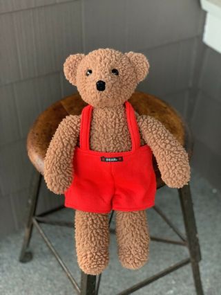Vintage 1986 Gund Gear Bear Rattle Brown 15 " Plush Stuffed Animal Red Overalls